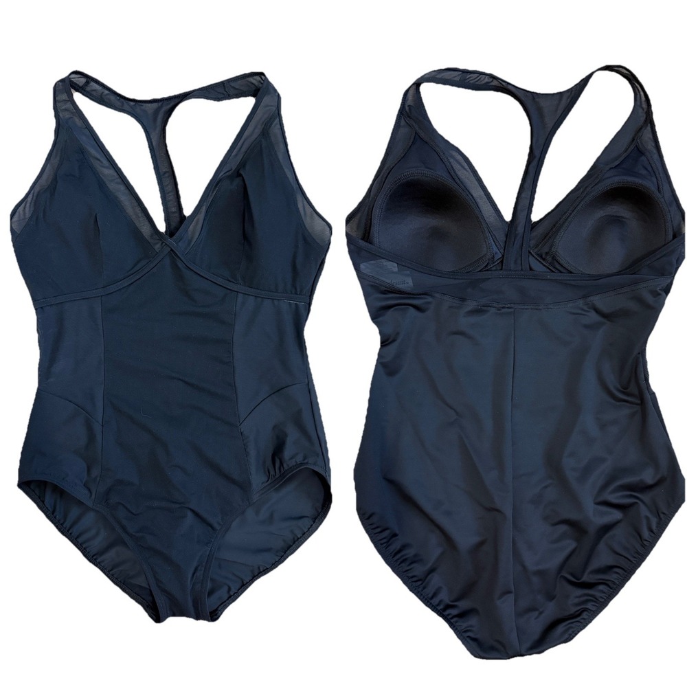 Miraclesuit Women's 14 Black Mesh Panel Racerback Full Coverage One Piece Swim